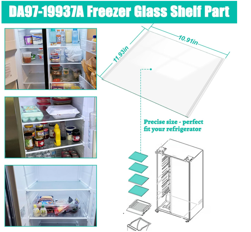 DA97-19937A Refrigerator Glass Shelf For Samsung RS22T5201SR/AA RS22T5561SG