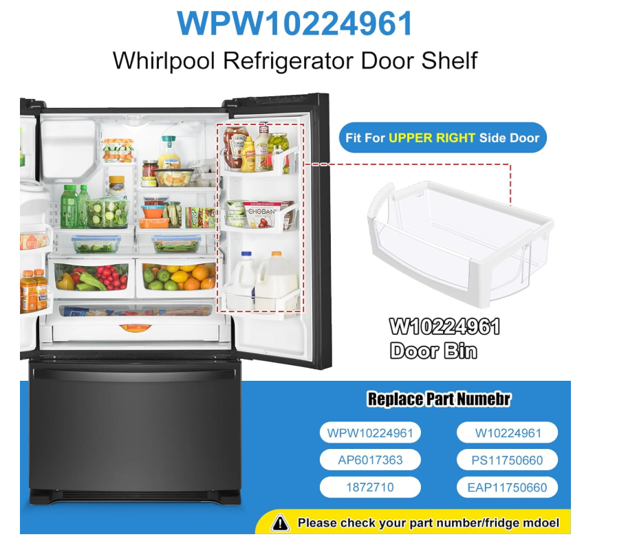 2 Pack WPW10224961 W10224961 Refrigerator Door Bin Shelf Whirlpool Maytag Right