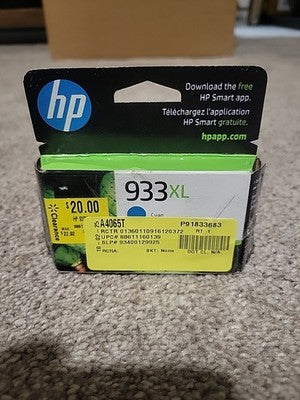 HP 933XL CN054AN140 Cyan Ink Cartridge Exp. 10/2024