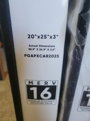 NEW ( 2 PACK ) PGAPXCAR2025-A02 20x25x3in MERV-16! Air Filter for Bryant/Carrier