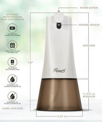 Rosewill Automatic Foam Touchless Auto Foaming Dispenser White New