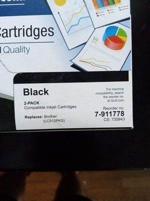 New Quill Black Ink for Brother LC512PKS (qty: 2 in box) Sealed