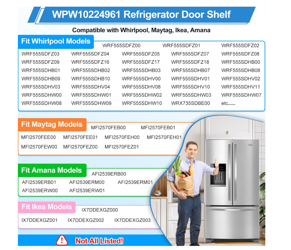2 Pack WPW10224961 W10224961 Refrigerator Door Bin Shelf Whirlpool Maytag Right