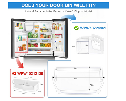 2 Pack WPW10224961 W10224961 Refrigerator Door Bin Shelf Whirlpool Maytag Right