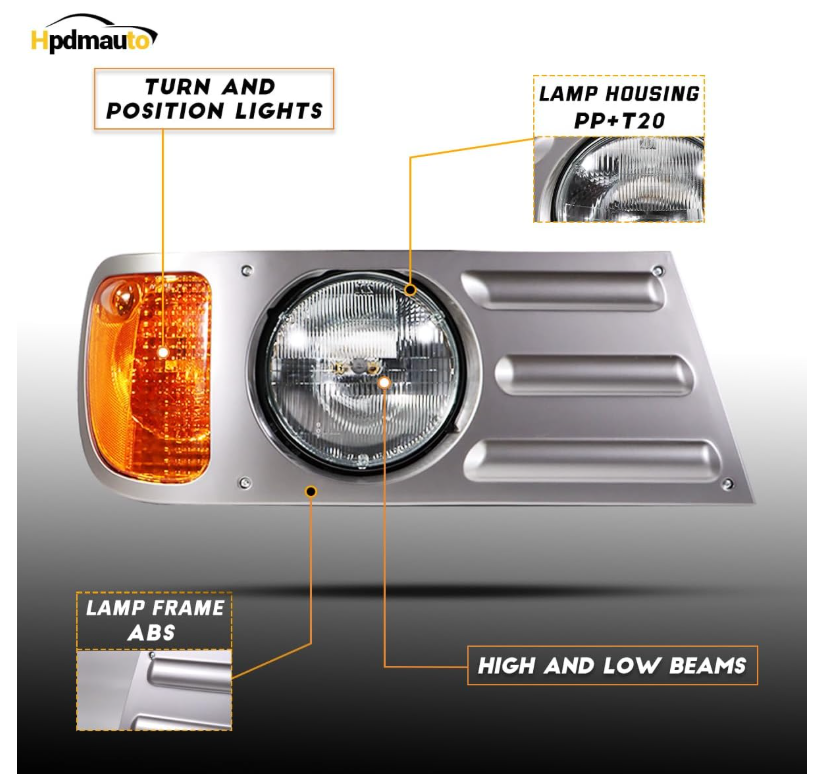 Mack CV Replacement Left Driver Side Headlamp Assembly Grey
