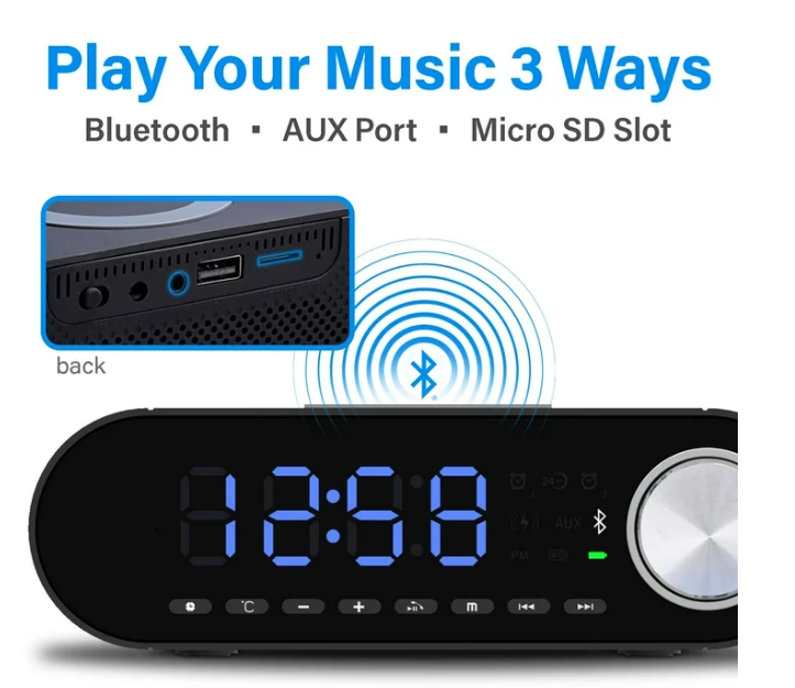 Alarm Clock Radio Wireless Charging & USB Port Bluetooth Speaker LED Display