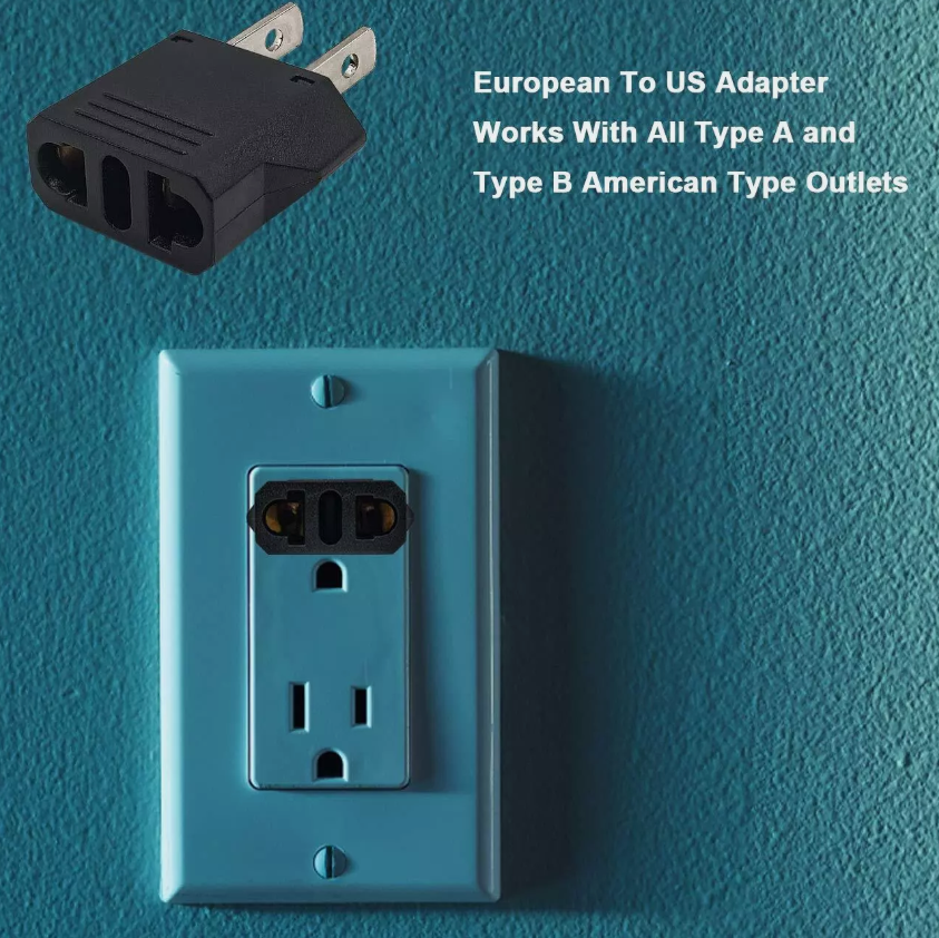 Socket Plug Adapter Europe EU Euro TO US Travel Charger AC Power Converter 2P...