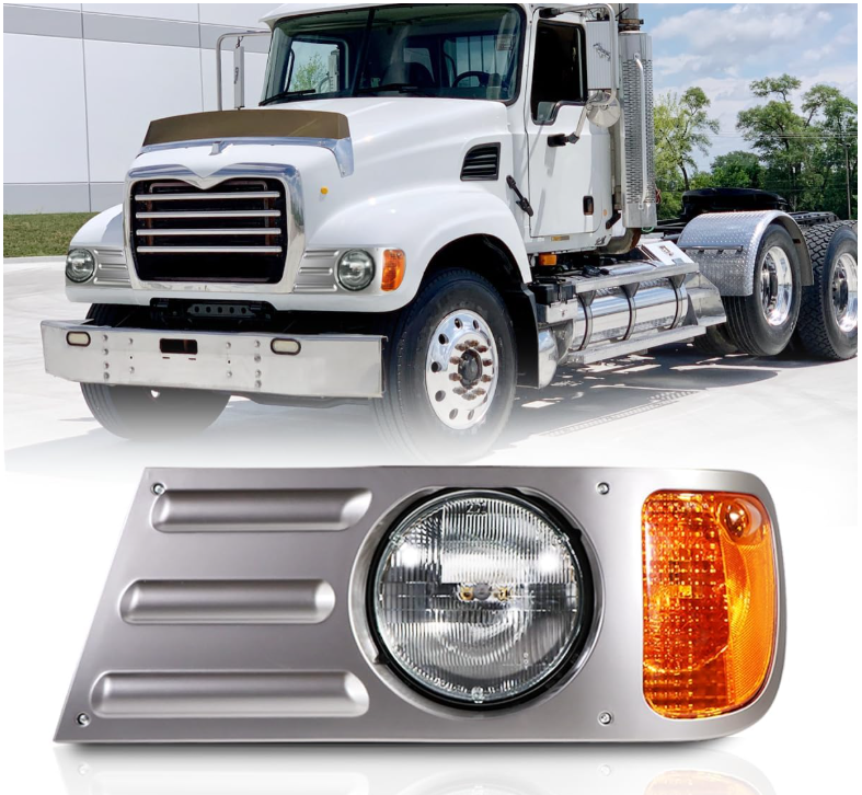 Mack CV Replacement Left Driver Side Headlamp Assembly Grey