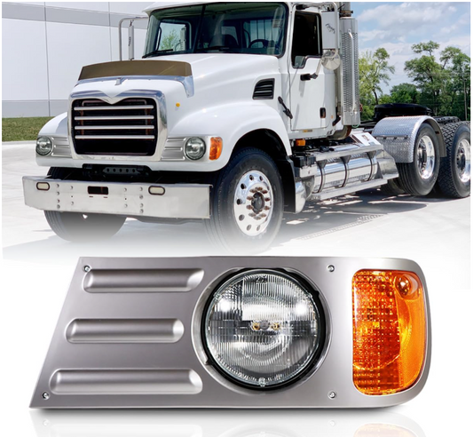 Mack CV Replacement Left Driver Side Headlamp Assembly Grey