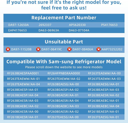 DA97-12650A, DA63-06963A, DA63-07104A (Right Side) Refrigerator Door Shelf Bin Basket Compatible with Sam-Sung Refrigerator RF260, RF261, Rf263Beaesr Door Shelves - by