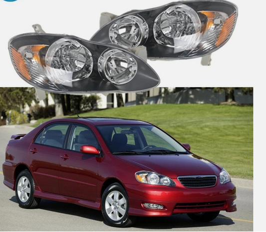 For 2003-2008 Toyota Corolla Headlights Halogen Headlamps Black Driver&Passenger