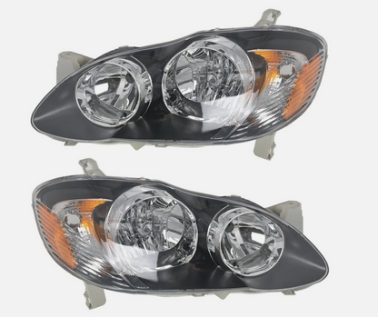 For 2003-2008 Toyota Corolla Headlights Halogen Headlamps Black Driver&Passenger