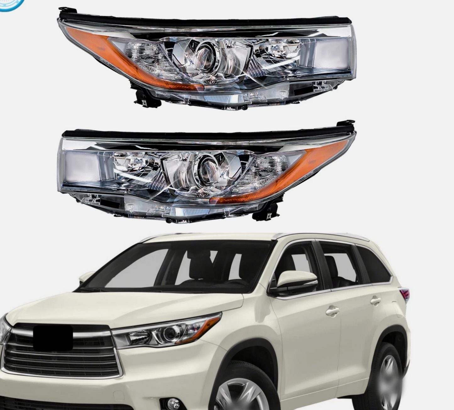Pair Headlight For 2014 2015 16 Toyota Highlander XLE/LE Halogen Headlamp Chrome