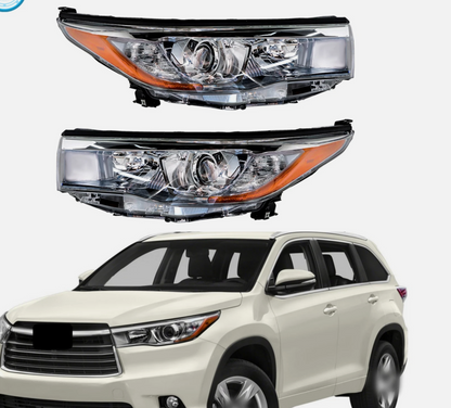 Pair Headlight For 2014 2015 16 Toyota Highlander XLE/LE Halogen Headlamp Chrome