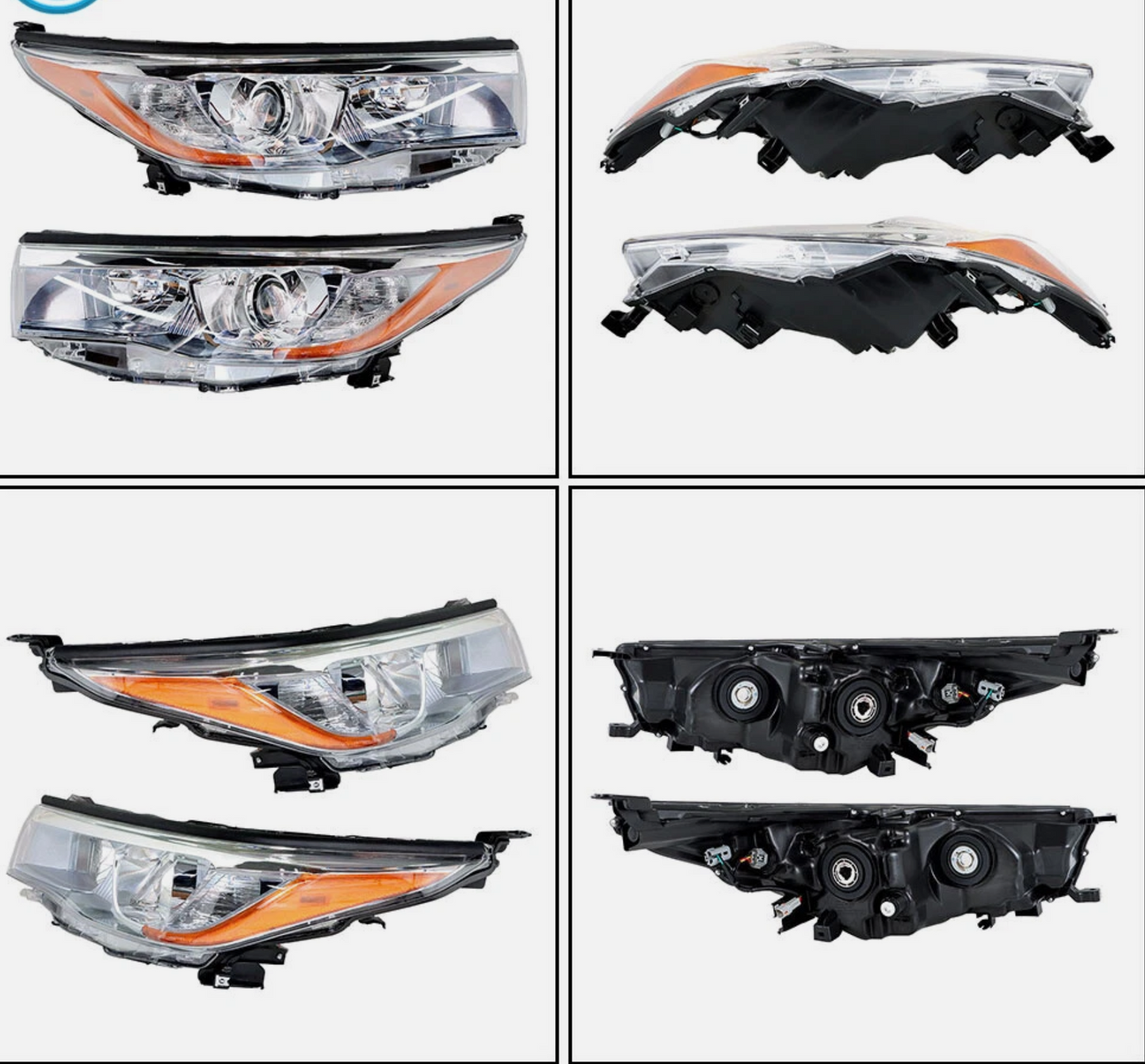 Pair Headlight For 2014 2015 16 Toyota Highlander XLE/LE Halogen Headlamp Chrome