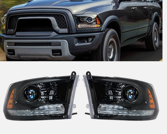 For 2009-2013 2014 2015 2016 2017 2018 Dodge Ram 1500-3500 Black Headlight w/DRL