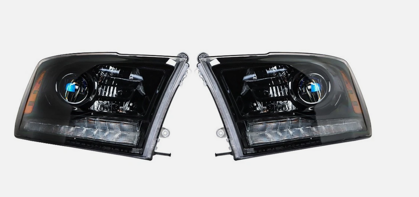 For 2009-2013 2014 2015 2016 2017 2018 Dodge Ram 1500-3500 Black Headlight w/DRL
