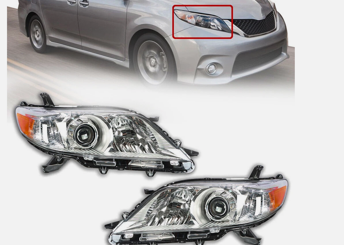 Pair Headlight For Toyota Sienna 2011-2019-2020 Halogen Headlamp Left+Right Side