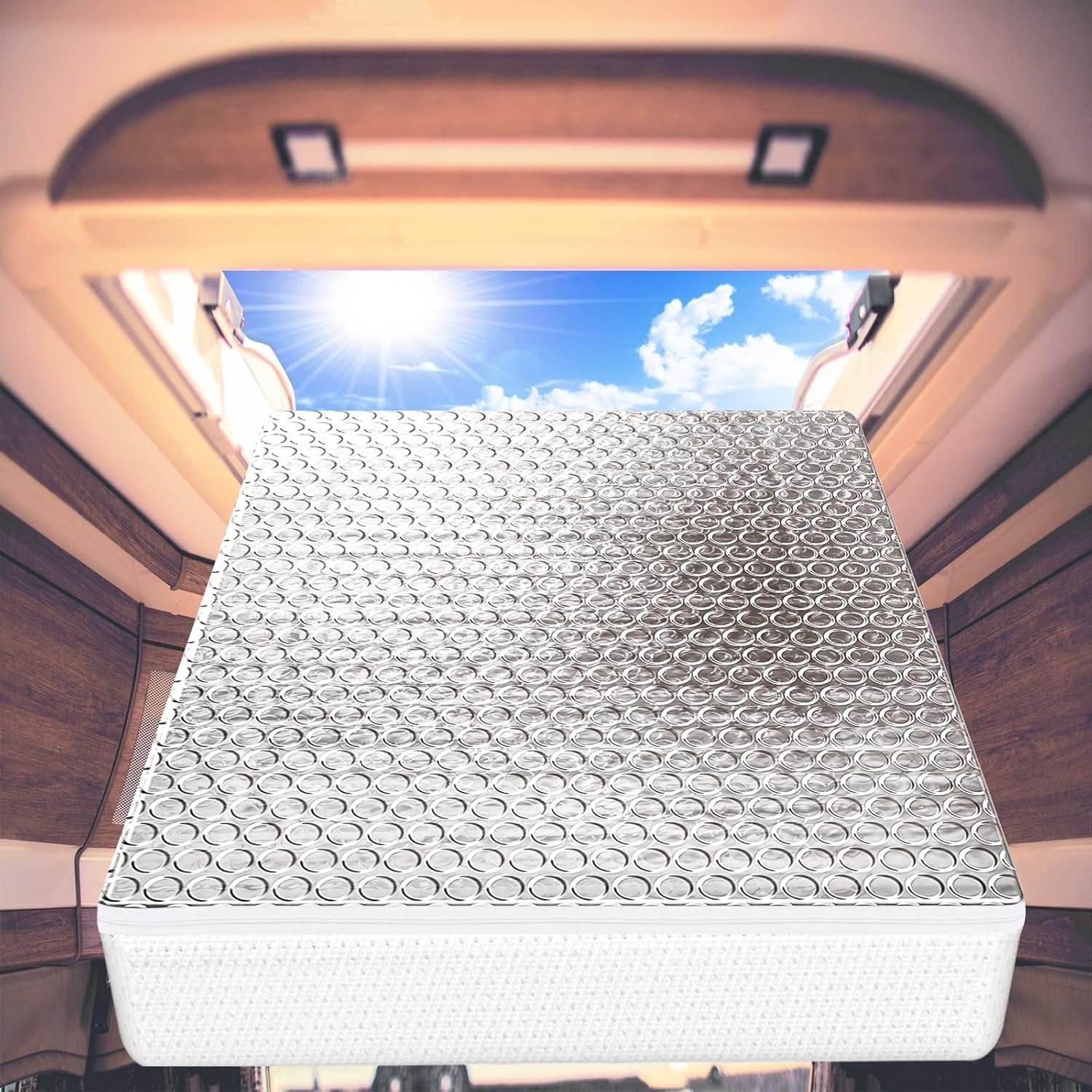 RV Vent Insulator 14″X14″X3″, 2 Piece Universal RV Skylight Cover with Reflective Surface, Skylight Shade Energy Savings Sunroof Fits for 14 Inch X 14 Inch Rv/Camper Vents