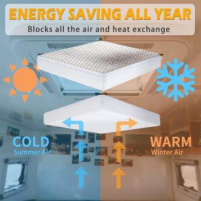 RV Vent Insulator 14″X14″X3″, 2 Piece Universal RV Skylight Cover with Reflective Surface, Skylight Shade Energy Savings Sunroof Fits for 14 Inch X 14 Inch Rv/Camper Vents