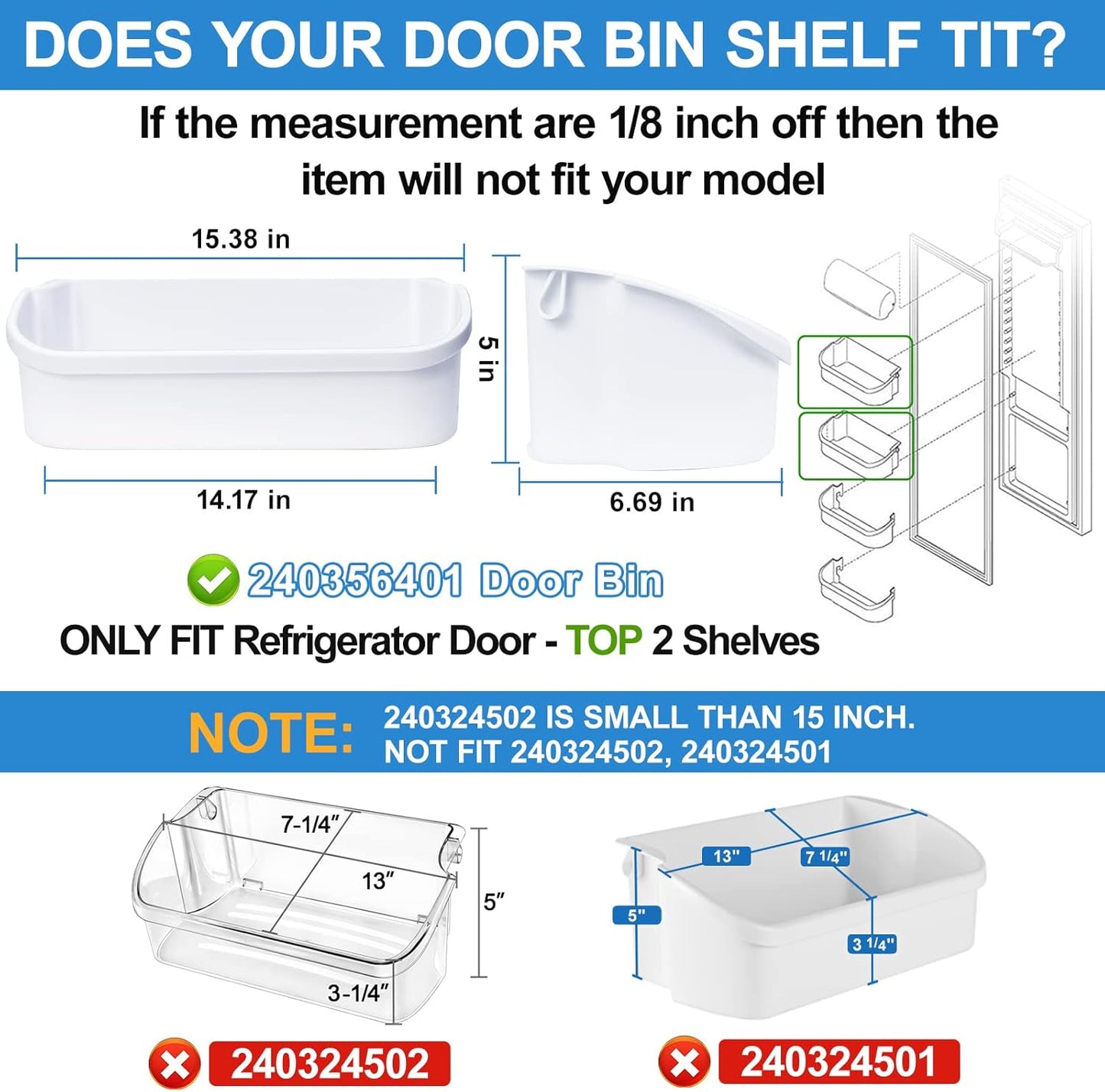 [2 PACK] UPGRADED 240356401 Refrigerator Door Bin Compatible with Frigidaire Door Shelf Replacement Parts FFHS2611PFEA FFSS2614QE6A FFHS2611LBPA FFSS2614QS4A AP2116036 PS430121 Refrigerator Door Shelf