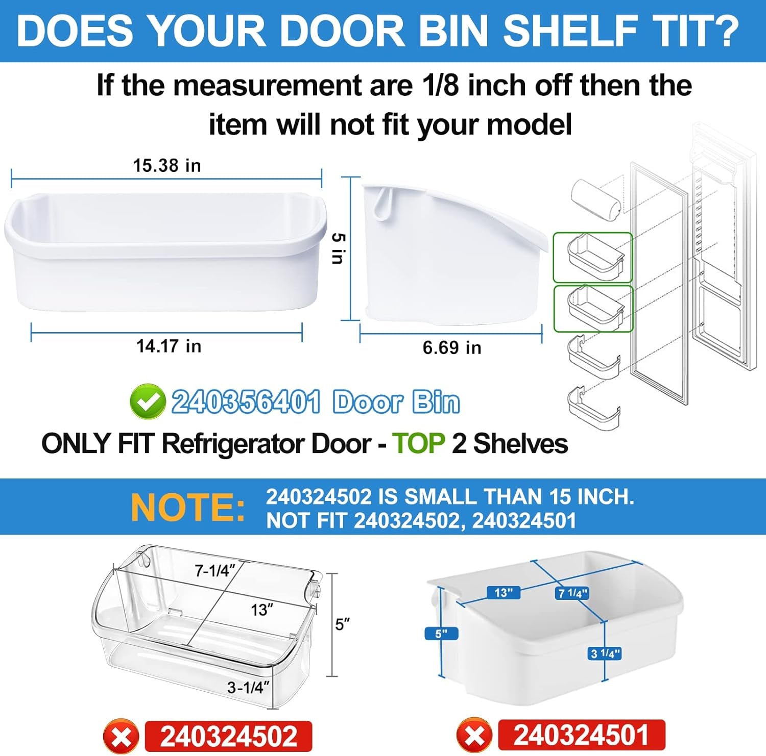 [2 PACK] UPGRADED 240356401 Refrigerator Door Bin Compatible with Frigidaire Door Shelf Replacement Parts FFHS2611PFEA FFSS2614QE6A FFHS2611LBPA FFSS2614QS4A AP2116036 PS430121 Refrigerator Door Shelf