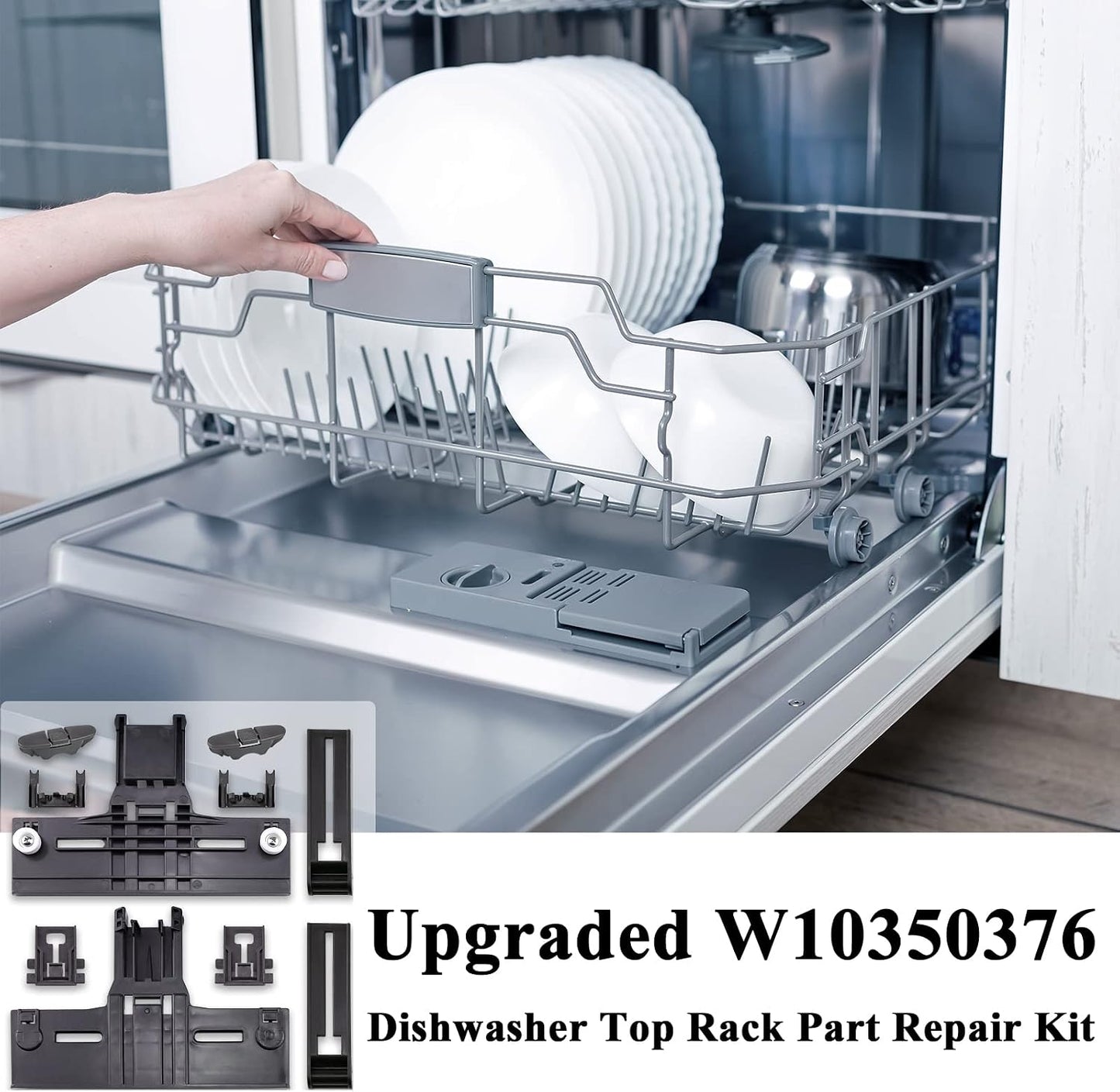 W10350376 Dishwasher Top Rack Adjuster Part Repair Kit (10Pcs) with Upgraded W10195840 & W10195839 & W10250160 & W10508950 Upper Parts Replacement for Whirlpool Kenmore Dishwasher